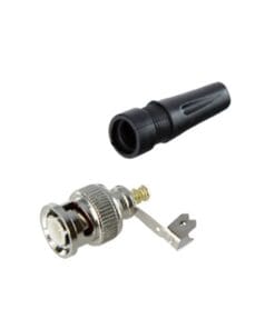 TTRG93 - TT-RG-93-EPCOM TITANIUM-Conector BNC macho en 75 Ohm, para cable coaxial RG-59/ RG-6 con base de alivio negra de PVC, Níquel/ Oro/ PTFE. - Relematic.mx - TTRG93