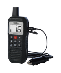 ATLANTIS155-UNIDEN-Radio Marino Portátil VHF, flotante y sumergible, Rx: 156.050-163.275MHz Tx: 156.025-157.425MHz, cumple con los canales marinos Internacionales, de EUA y Canadá