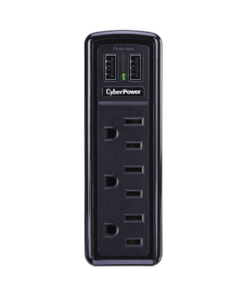CSP300WU - CSP300WU-CYBERPOWER-Multicontacto con Supresor de Picos de Pared, Voltaje de Entrada 125 Vca NEMA 5-15P,  Con 3 Salidas NEMA 5-15R, 2 Puertos de Carga USB, 918 Joules - Relematic.mx - CSP300WU-p