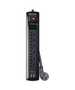 CSP604U-CYBERPOWER-Multicontacto Con Supresor de Picos, Voltaje de Entrada 125 Vca NEMA 5-15P, Con 6 Salidas NEMA 5-15R, 2 Puertos de Carga USB, 1200 Joules