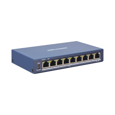 DS-3E1309P-EI-HIKVISION-Switch Monitoreable PoE+ / 8 puertos 10/100 Mbps PoE+ / 1 puerto 10/100/1000 Mbps de Uplink / PoE hasta 250 metros / conexión remota desde Hik-ParnerPro / 110 W