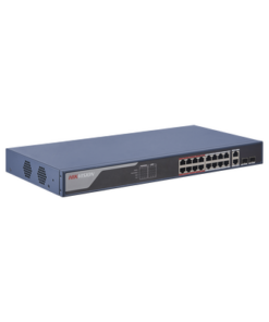 DS-3E1318P-EI-HIKVISION-Switch PoE+ / Monitoreable / 16 puertos 10/100 Mbps PoE+ / 2 Puertos 1000 Mbps Uplink / 2 Puertos SFP de Uplink /  Configuración Nube Hik-Partner Pro / Modo Extendido hasta 300 metros / 230 W 