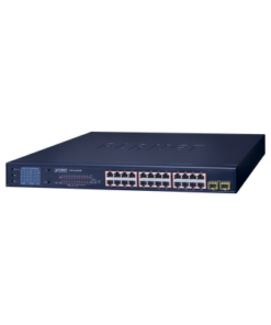 GSW-2620VHP-PLANET-Switch PoE de 24 Puertos Gigabit 802.3af/at con Modo Extendido 250 m, 2 Puertos SFP 1000SX , Pantalla LCD para Configuración Básica, Hasta 300 W para PoE