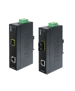 IFT-802T-PLANET-Convertidor de Medios Industrial, Multimodo, Puertos 10/100 Base-TX a 100 Base-FX, Interfaz SC, Hasta 2 km, Carcasa IP30, Soporta Temperatura de -40 a 75°C.