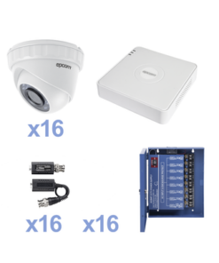 KESTXLT16EW - KESTXLT16EW-EPCOM-KIT TurboHD 1080p Lite / DVR 16 Canales / 16 Cámaras Eyeball  Exterior ( 2.8mm) / Transceptores / Conectores / Fuente de Poder Profesional - Relematic.mx - KESTXLT16EW-p