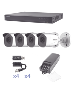 KEVTX8T4B - KEVTX8T4B-EPCOM-KIT TurboHD 1080p / DVR 4 Canales / 4 Cámaras Bala (exterior 2.8 mm) / Transceptores / Conectores / Fuente de Poder Profesional - Relematic.mx - KEVTX8T4B-p