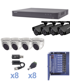 KEVTX8T4B/4EW - KEVTX8T4B/4EW-EPCOM-KIT TurboHD 1080p / DVR 8 Canales / 4 Cámaras Bala (exterior 2.8 mm) / 4 Cámaras Eyeball (exterior 2.8 mm) / Transceptores / Conectores / Fuente de Poder Profesional hasta 15 Vcc para Largas Distancias - Relematic.mx - KEVTX8T4B_4EW-p