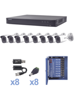 KEVTX8T8BW - KEVTX8T8BW-EPCOM-KIT TurboHD 1080p / DVR 8 Canales / 8 Cámaras Bala (exterior 2.8 mm) / Transceptores / Conectores / Fuente de Poder Profesional hasta 15 Vcc para Larga Distancias - Relematic.mx - KEVTX8T8BW-p
