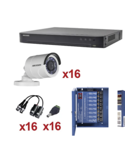 KH1080P16BW-HIKVISION-KIT TurboHD 1080p / DVR 16 Canales / 16 Cámaras Bala (exterior 2.8 mm) / Transceptores / Conectores / Fuente de Poder Profesional