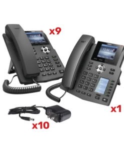 KITFANVILSMB10-FANVIL-Kit de teléfonos con pantalla a color para empresa SMB, incluye 9 teléfonos X3G (sencillo) + 1 teléfono X4 (recepción), incluyen fuente de alimentación y son PoE