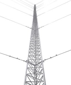 KTZ45G048-SYSCOM TOWERS-Kit de Torre Arriostrada de Piso de 48 m Altura con Tramo STZ45G Galvanizado por Inmersión en Caliente (No incluye retenida).