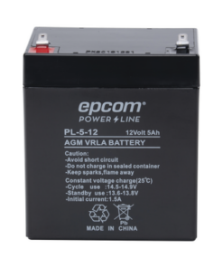 PL512-EPCOM POWERLINE-Batería 12 Vcc / 5 Ah / UL / Tecnología AGM-VRLA / Para uso en equipo electrónico Alarmas de intrusión / Incendio/ Control de acceso / Video Vigilancia / Terminales F1 / Cargador recomendado CHR-80.