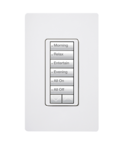 RRDW6BRLWH-LUTRON ELECTRONICS-(RadioRA2) Teclado seetouch 6 botones, 2 botones subir/bajar, programe escenas diferentes en cada botón.