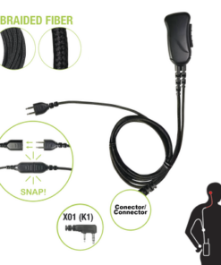 SNP-1W-01BF-PRYME-Cable de fibra trenzada serie SNAP compatible con KENWOOD conector de 2 pines para auricular