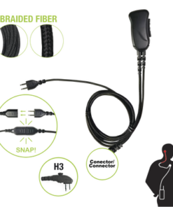 SNP-1W-H3-BF-PRYME-Braided Fiber 1 Cable Lapel Mic W/ Snap Connect for Hytera Connector. Select Different Earphones Not Included
