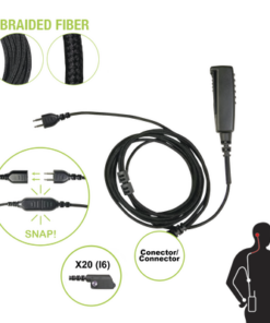 SNP-2W-20-BF-PRYME-Cable para Micrófono audífono SNAP intercambiable con conector para Radios Icom IC-F3216/4261DS/DT, IC-F52D/62D, IC-F3400/4400DS/DT