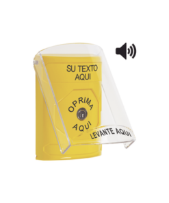 SS2-2A0-ZA-ES-STI-Botón con Texto Personalizado, Tapa Protectora de Policarbonato Súper Resistente, Bocina integrada, Llave para Restablecer