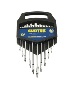 SYSF06M-SURTEK-Juego de llaves combinadas en rack con 11  piezas metricas, de cromo con acabado satinado.