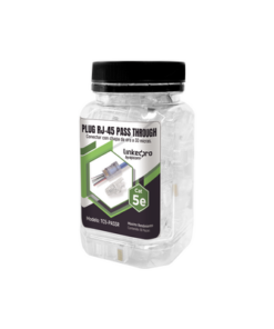 TC5PASSR-LINKEDPRO BY EPCOM-Bote con 50 Plugs Pass through RJ45 Cat5e sin blindaje, con alivio de tensión incluido, chapado de oro a 30 micras para durabilidad extrema