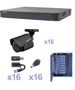 KESTXLT16B-EPCOM-KIT TurboHD 720p / Incluye DVR 16 Ch / 16 cámaras balas (interior - exterior 3.6 mm) / Transceptores / Conectores / Fuente de poder profesional