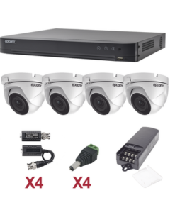 KEVTX8T4EW-EPCOM PROFESSIONAL-KIT TurboHD 1080p / DVR 4 Canales / 4 Cámaras Eyeball (exterior 2.8 mm) / Transceptores / Conectores / Fuente de Poder Profesional
