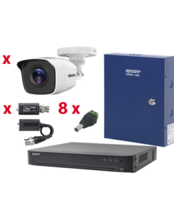 KEVTX8T8BG/A-EPCOM-KIT TurboHD con Audio 1080p / DVR 8 Canales / 8 Cámaras Bala (exterior 2.8 mm) / Transceptores / Conectores / Fuente de Poder / AUDIO POR COAXITRON