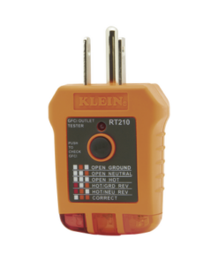 RT-210-KLEIN TOOLS-Probador de Tomacorrientes Estándar y Tomacorrientes con Interruptor de Falla a Tierra (GFCI).