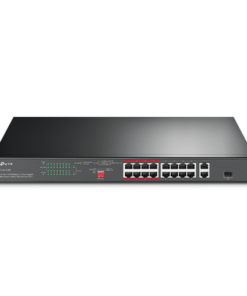 TL-SL1218P-TP-LINK-Switch PoE+ no Administrable 16 puertos 10/100 Mbps + 2 puertos 10/100/1000 Mbps + 1 puerto SFP, 8 puertos Extensor PoE (hasta 250 m), 150W, diseño para Vigilancia IP