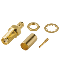 RT-3252-1C-RF INDUSTRIES,LTD-Conector SMA Hembra Rosca Izquierda para Panel, de Anillo Plegable para LMR-195, Grupo C, Oro/ Oro/ Teflón.