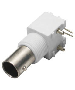 RFB-1712-W-RF INDUSTRIES,LTD- Conector BNC Hembra en Ángulo Recto para PCB, Postes y Patas, Cuerpo Termoplástico Blanco, Níquel/ Oro/ Polipropileno.