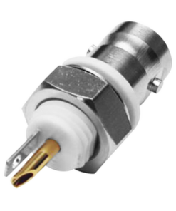 RFB-1716-RF INDUSTRIES,LTD-Conector BNC Hembra para Chasis, Montaje Frontal, Soldable, D-Plano, Troquelado, Niquel/ Oro/ Delrin.