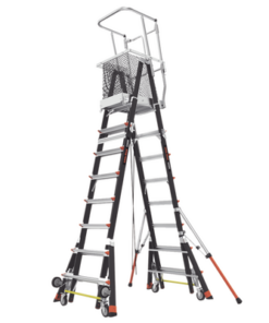 CAGE-8-FT-Little Giant Ladder Systems-Escalera de Fibra de Vidrio con Jaula y Peldaños de Aluminio de 8'-14' (2.44 - 4.27 m). Sin Ajuste en Ruedas (RATCHET™ Leveler) (SKU:18515-240).