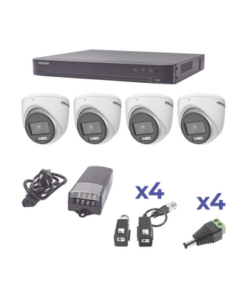 KH1080P4EC-HIKVISION-KIT COLORVU TURBOHD 1080p / DVR 4 Canales / 4 Cámaras eyeball (exterior) lente 2.8mm / Fuente de poder profesional / Transceptores de video y Accesorios de corriente