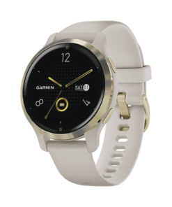 10-02429-01-GARMIN-Reloj Garmin Venu 2S color beige en bisel de acero inoxidable, con funciones premium como almacenamiento y reproducción de hasta 2000 canciones.