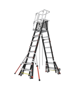 CAGE8FTR-Little Giant Ladder Systems-Escalera de Fibra de Vidrio  con Jaula de 8'-14' (2.44 - 4.27 m). Con Ajuste en Ruedas (RATCHET™ Leveler) (SKU:18515-817).