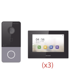 DS-KIS605-PLB(K3)-HIKVISION-Kit de Videoportero IP LITE con llamada a App de Smartphone (Hik-Connect) / Apertura con tarjeta / Soporta PoE Estándar / Incluye 3 MONITORES
