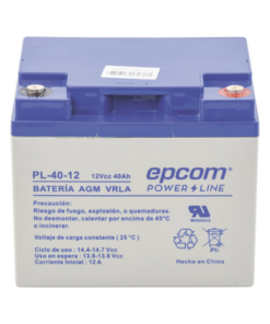 PL-40-12-EPCOM POWERLINE-Batería 12 Vcc / 40 Ah / UL / Tecnología AGM-VRLA / Para uso en equipo electrónico Alarmas de intrusión / Incendio/ Control de acceso / Video Vigilancia / Terminales tipo M6 ( HEX ) / Cargador recomendado CHR-250.
