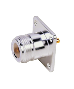RFN-1021-RF INDUSTRIES,LTD-Conector N Hembra para Montaje Frontal en Panel con 4 Perforaciones a 18 mm, Plata/ Oro/ Teflón.