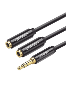 20816-UGREEN-Cable Adaptador/Divisor de Audio de 3.5mm Macho a 2 Terminales de 3.5mm Hembra / 25 cm de Longitud / Cable TPE / Color Negro 
