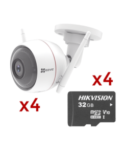 C3W/KM4-EZVIZ-Kit de Camaras WiFi, Incluye 4 Piezas C3W y 4 Piezas HS-TF-L2/32G/P / Audio de Dos Vías / Detección de Movimiento /  Luz Blanca / Sirena 