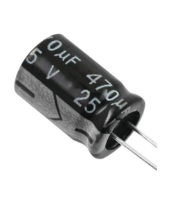 CE470/25V-SYSCOM-Capacitor Electrolítico de Aluminio, Radial de 470 µFd, 25 Vcc, 105 °C, 8  x 15 mm.