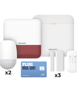 DS-PWA48-KSDV2(R)-HIKVISION-(AX PRO) KIT de Alarma AX PRO con GSM (3G/4G), Wi-Fi y Ethernet / Incluye: 1 Hub  con batería de respaldo / 2 Sensores PIR / 3 Contactos Magnéticos Slim / 1 Control Remoto / 1 Sirena Roja Inalambrica Exterior  