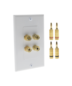 EPWP2SKIT-EPCOM PROAUDIO-KIT 1 Placa de Pared + 2 Pares Conectores Banana (Rojo+Negro) | Postes de Unión Tipo Banana | Conexión para 2 Altavoces | Fácil Instalación | Conectores Chapados en Oro