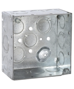 HUB-232-RACO-Caja Cuadrada Galvanizada  de 4" x 4", profundidad de 2 1/8". Cuenta con 10 KO de 1/2" y 6 TKO (1/2" - 3/4"))