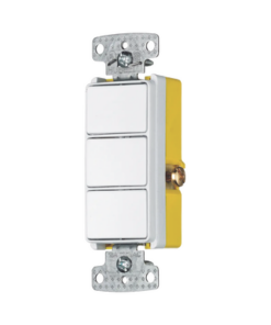 HUB-RCD-111W-HUBBELL-Interruptor Residencial 15 A 120 V, con 3 Bases Unipolares, Cableado lateral, Color Blanco.