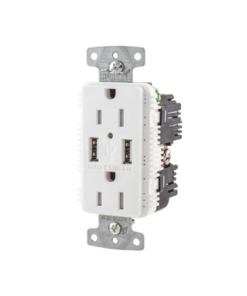 HUB-USB-15A-5W-HUBBELL-Contacto Dúplex con 2 Puertos USB, 15A 125V, 2 Polos, 3 Hilos, Color Blanco. 