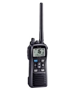 IC-M73-ICOM-Radio portátil marino, 6 W de potencia RF, sumergible IPX8, 700mW de potencia de audio, rango de frecuencia Tx:156.025-157.425MHz, Rx:156.050-163.275MHz. Incluye Batería, antena, clip, cargador, cable de encendedor y correa.