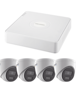 KIPCV2M/4T-HIKVISION-Kit IP 1080p (2 Megapixel) / NVR de 4 Canales con 4 Puertos PoE / 4 Cámaras IP Turret con Micrófono Integrado / ColorVu y ACUSENSE Lite