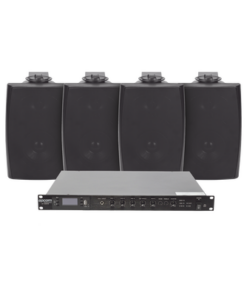 SF120DTB/4WS-EPCOM PROAUDIO-KIT de Amplificador de Audio 120W para Rack | 4 Altavoces de Pared color Negro 2.5W - 20W | Sistema 70/100V