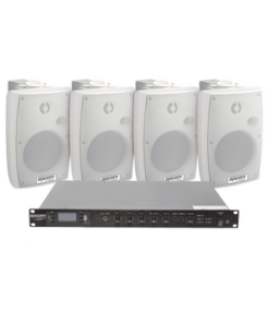 SF120DTB/4WSW-EPCOM PROAUDIO-KIT de Amplificador de Audio 120W para Rack | 4 Altavoces de Pared color Blanco 2.5W - 20W | Sistema 70/100V